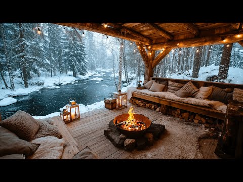 Can T Relax This Winter Riverside Porch Snowfall Firepit Nature Sounds Ambience Will Fix It