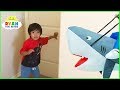 Ryan Pretend Play with Shark Inflatable toys Hide and Seek!!!