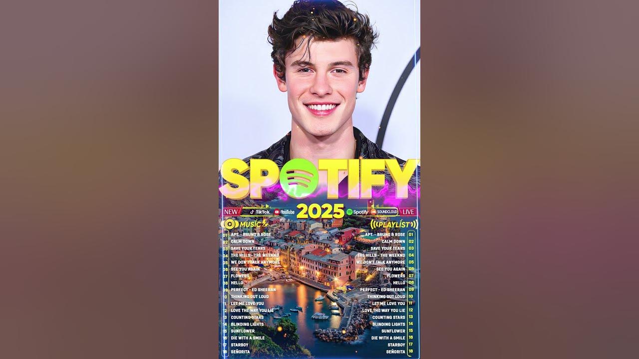 Shawn Mendes, The Weeknd, Bruno Mars, Rihanna, Ed Sheeran, Justin Bieber, Selena Gomez Top Hits 2025