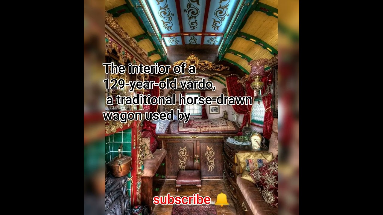 The interior of a 129-year-old vardo, a traditional horse-drawn wagon used by British Romanichal T