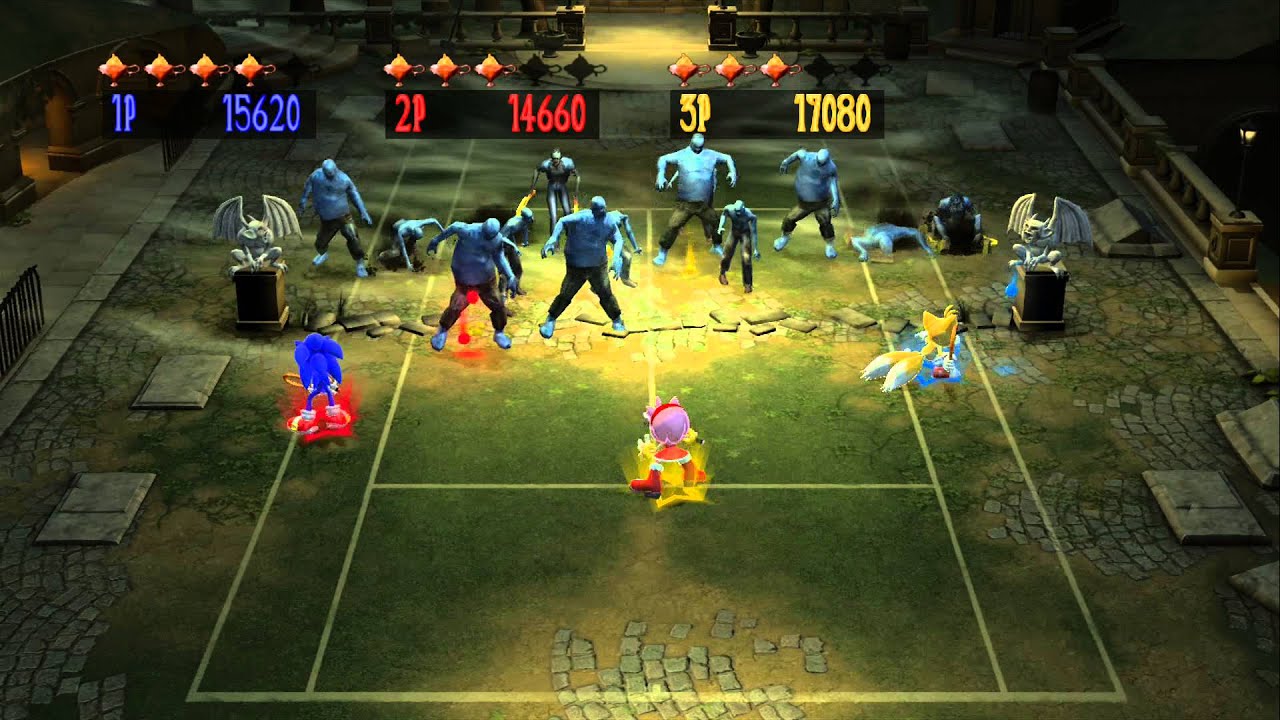 Sega Superstars Tennis (3 Player Co-op): Curien Mansion Zombies (Wave 16)