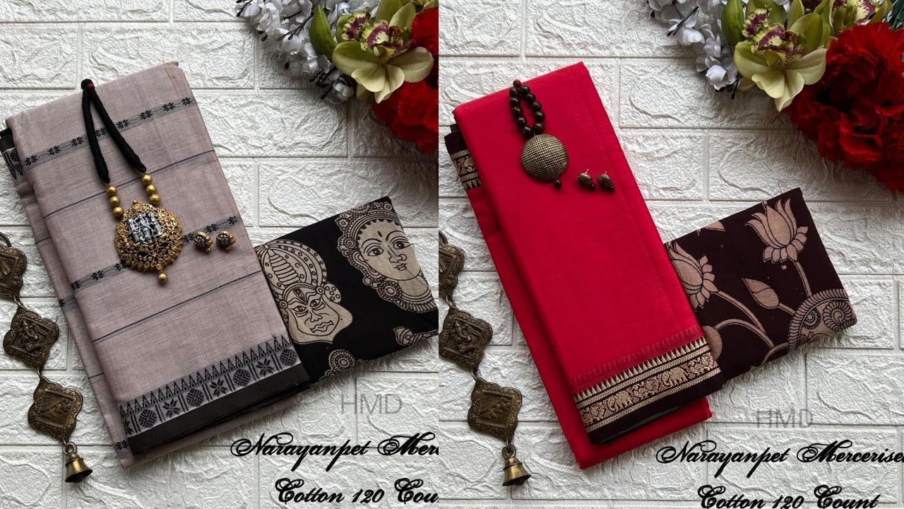 🥰 Narayanpet Mercerised Cotton Collection's🥳120 Thread Count🍃Ikkath Blouse 🏅 Kalamkari Blouse