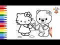 Dibujar y colorear Hello Kitty con su amigo Panda 😺🐼🌈 Dibujo para niños@dibujos-felices