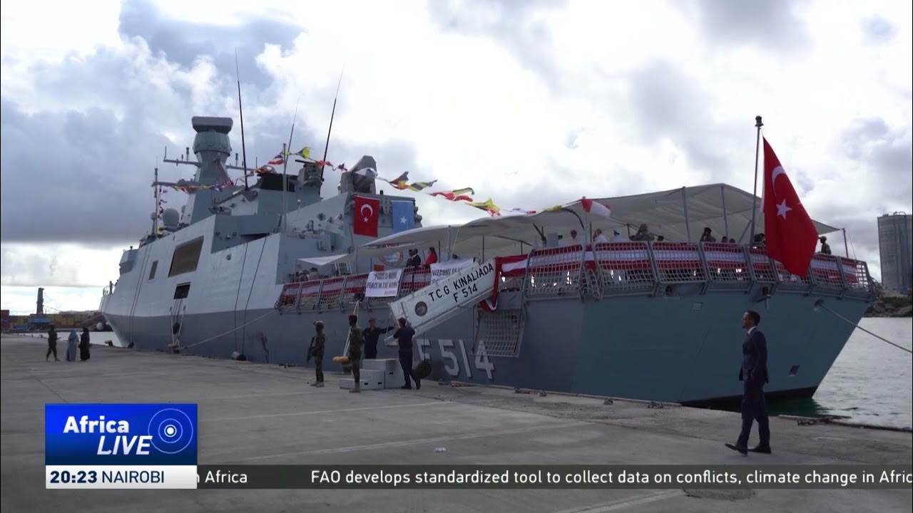 Turkish warship docks in Mogadishu, Somalia