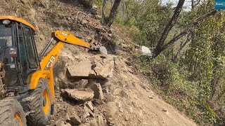 Bucket Bolt Broke Down Breaking this Rocky Mountainside for Narrow RoadJCB Backhoe