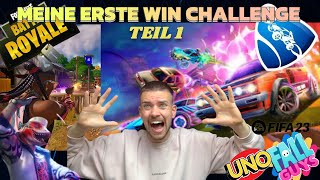 MEINE ERSTE WIN CHALLENGE TEIL 1??❌ MIT FORTNITE, ROCKET LEAGUE, FIFA, FALL GUYS, UNO?