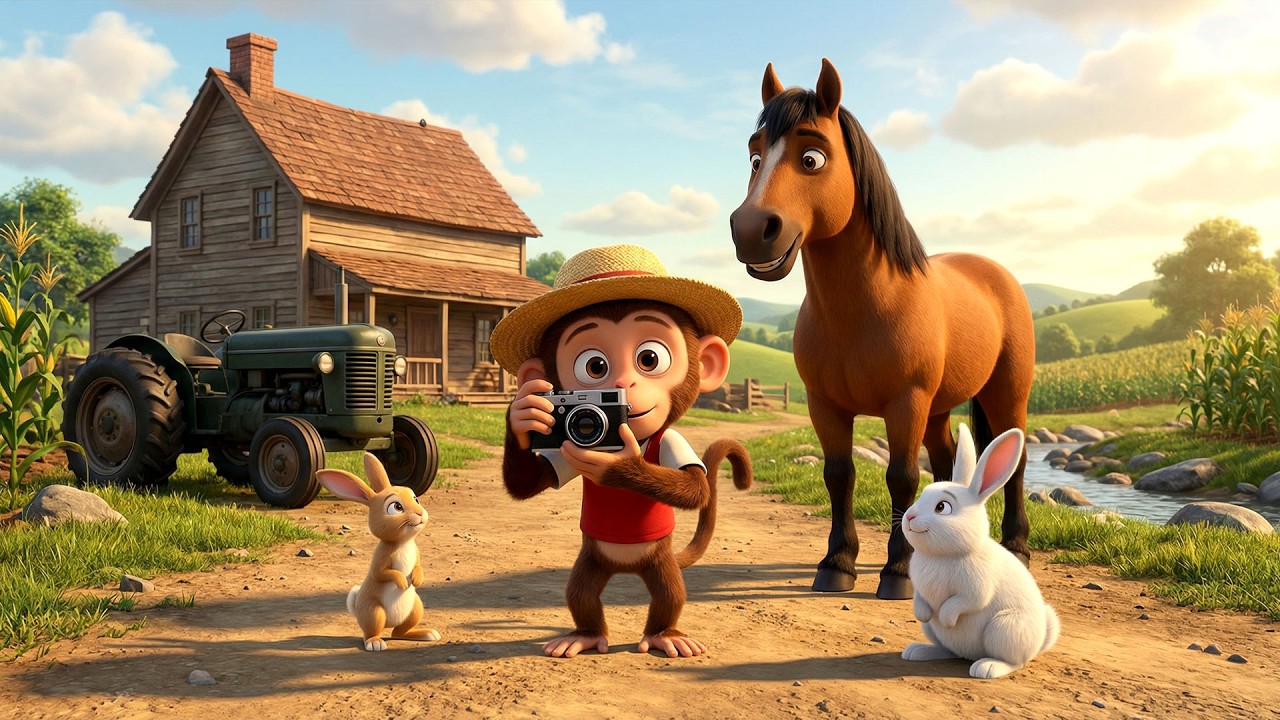 Monkey Farmer Repairs Tractor and Rescues Horse | Funny Cartoon for Kids