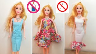 NO SEW NO GLUE  dress for Barbie|DIY Barbie Clothes | How to Make Easy Barbie Clothes