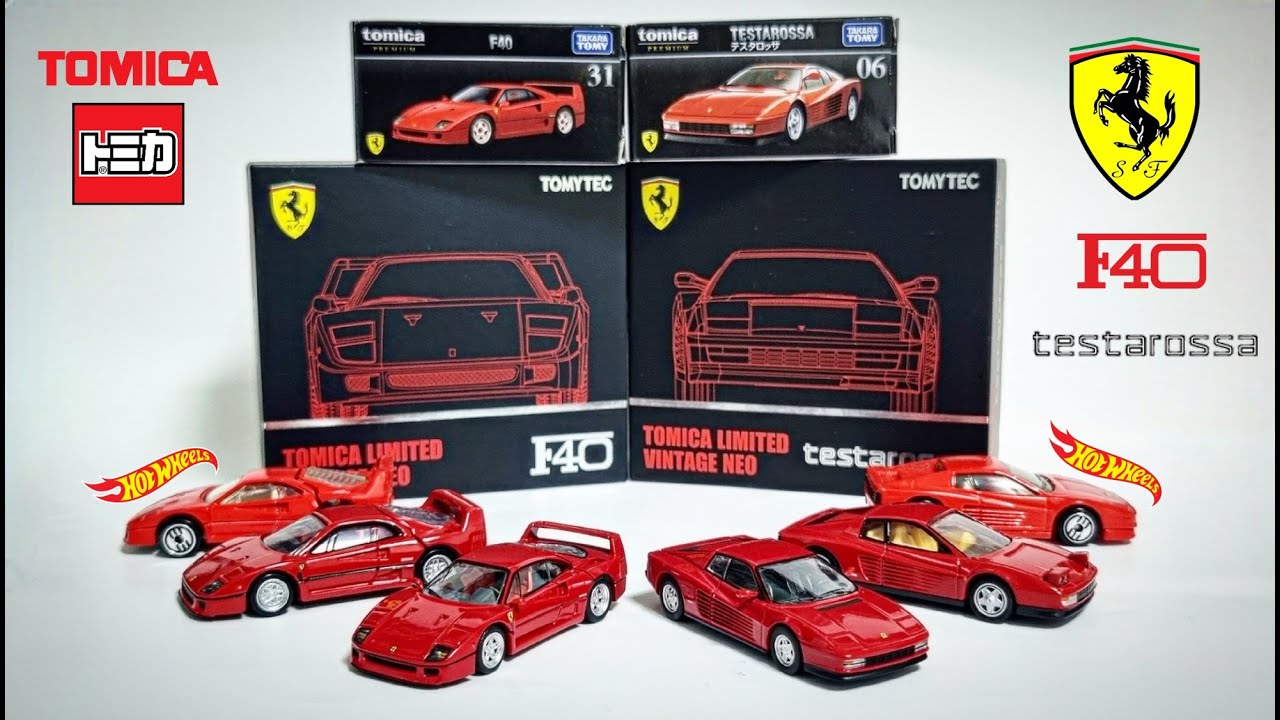 TLV-Ferrari F40/Testarossa (Comparing Tomica premium & Hotwheels)