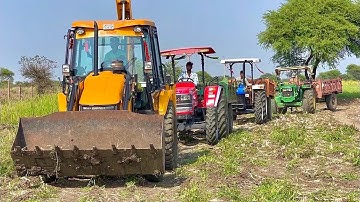 JCB Loading Mud In Tractors | Swaraj 735FE |Mahindra Yuvo 415DI | Jcb Tractor Cartoon | Jcp Video 