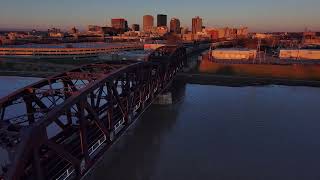 Downtown Dayton Ohio and Train - Jan 2022 Drone Shots