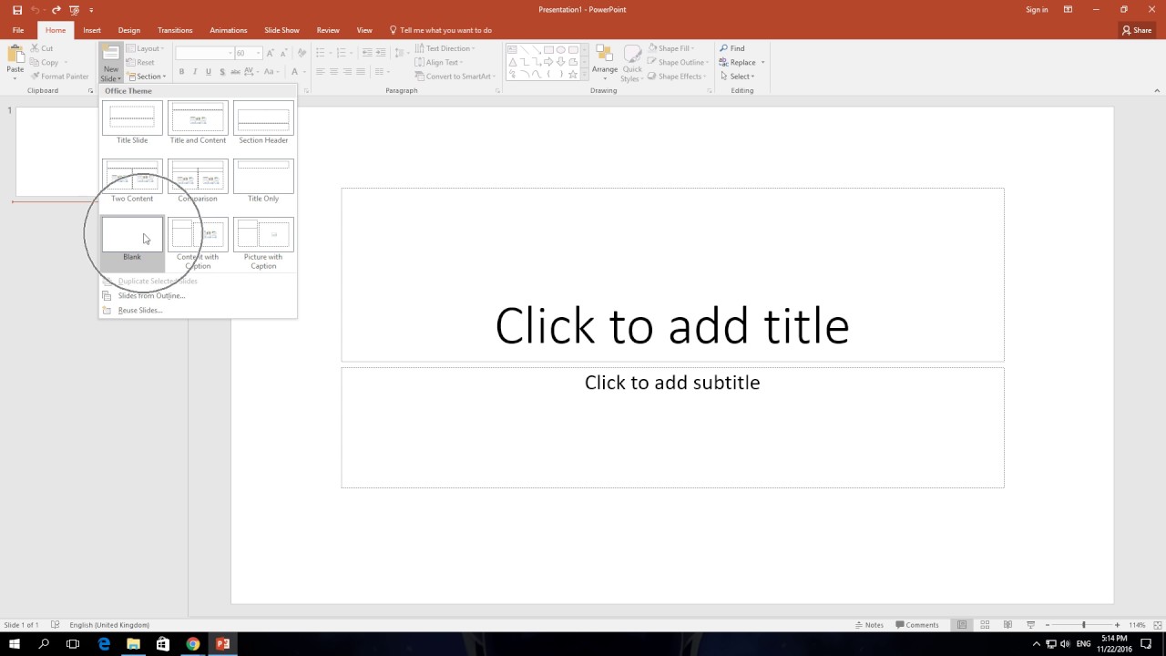 create a new blank presentation in powerpoint