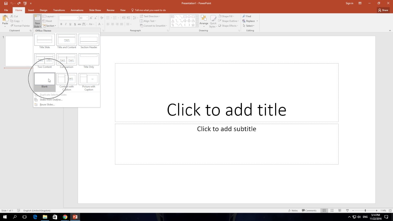 create a new presentation from a blank slide