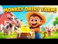 Monkey’s Happy Dairy Farm Adventure 🐵🥛 | Farm Animals Story for Kids | Milk Making Cartoon