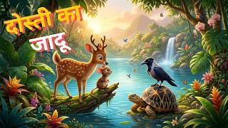 The Four Friends in Hindi 🦌🐢🐭🐦 Deer Tortoise Rabbit & Crow | Panchatantra Cartoon Moral Stories Kids