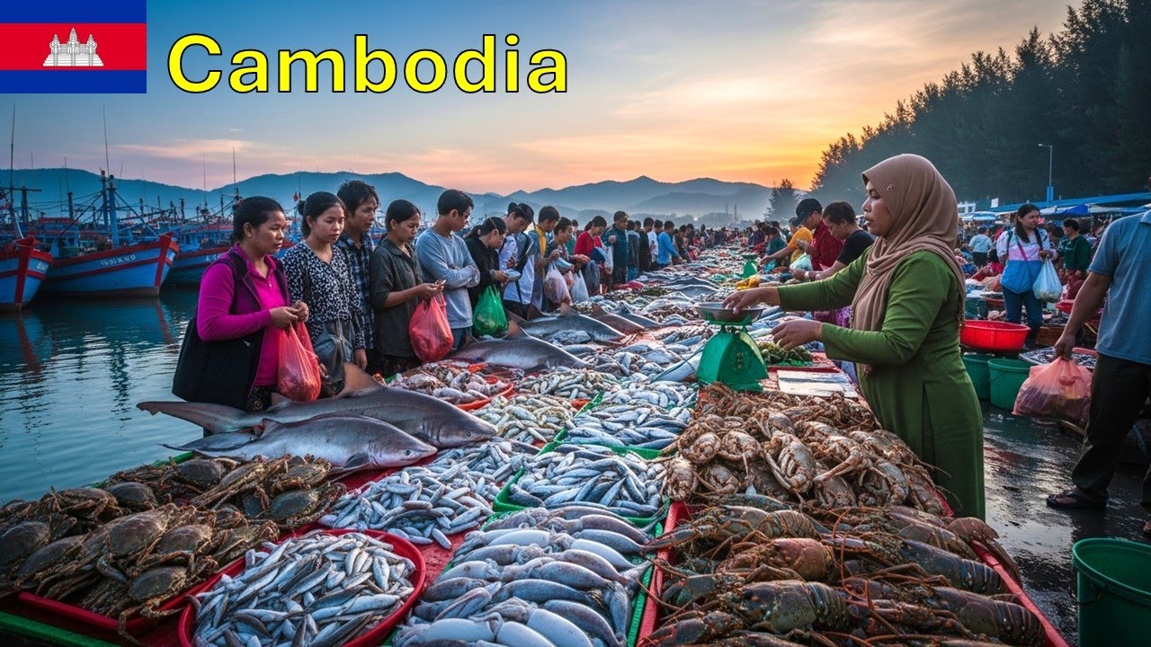 🌅 Early Morning Seafood Market in Cambodia | Discover Khmer Islam Culture & Daily Life
