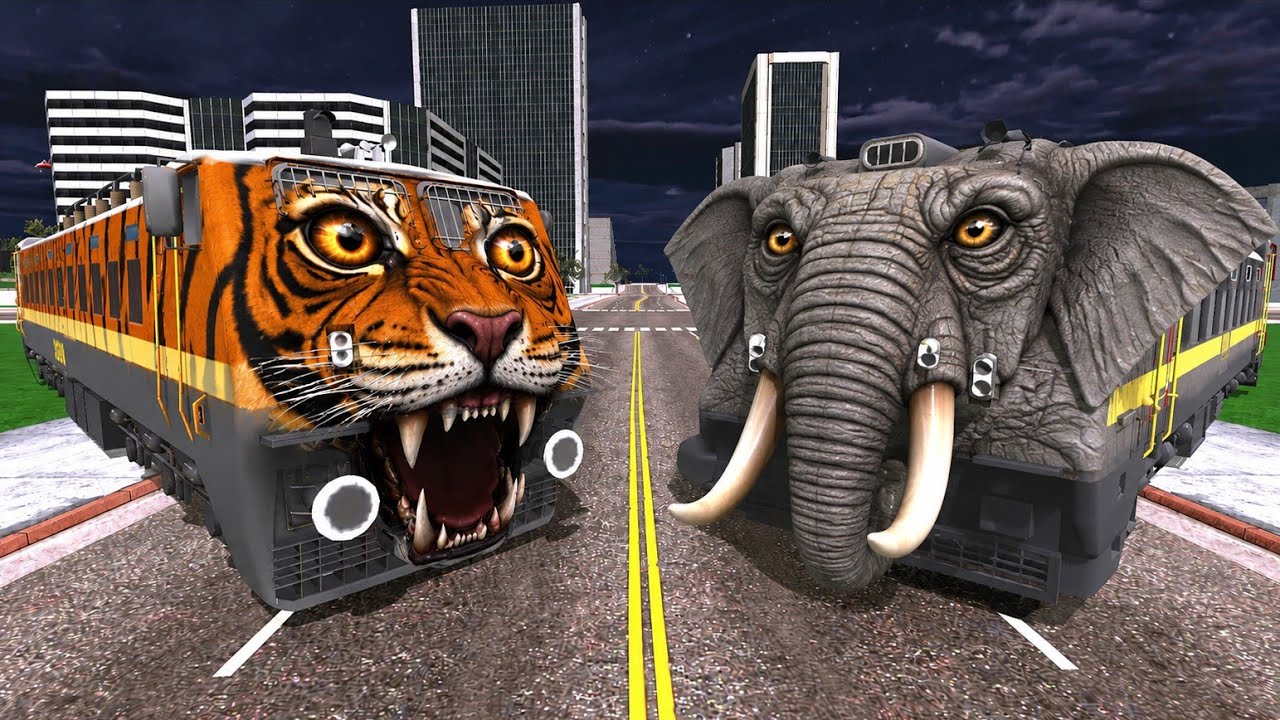 Tiger Train vs Elephant Train in Indian Bikes Driving 3d