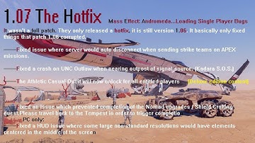 Mass Effect: Andromeda update 1.07 patch notes and fixes/ update test fails on Eos 