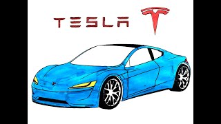 How To Draw a TESLA easy I The Best Model