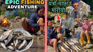 Group Camping,Fishing, Cooking and Eating ! Fishing in Mountain River ! Camping in Forest 