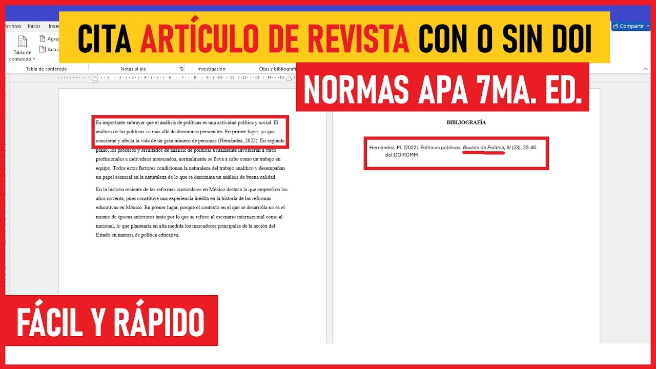 Cómo CITAR un ARTÍCULO DE REVISTA CON O SIN DOI según NORMAS APA 7ma