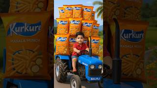 cute baby girl brings kurkure in tractor 😥 #cute #baby #monkey #kurkure #tractor #shorts