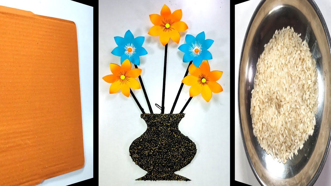 Beautiful Wall Hanging Craft Using Cardboard and Rice 🤩/ Rice craft ...
