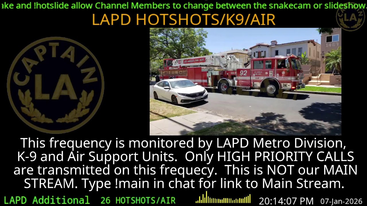 07-Jan-2026 LAPD HOTSHOTS - LA Police Scanner High Priority Calls - LA Captain ARCHIVE  -