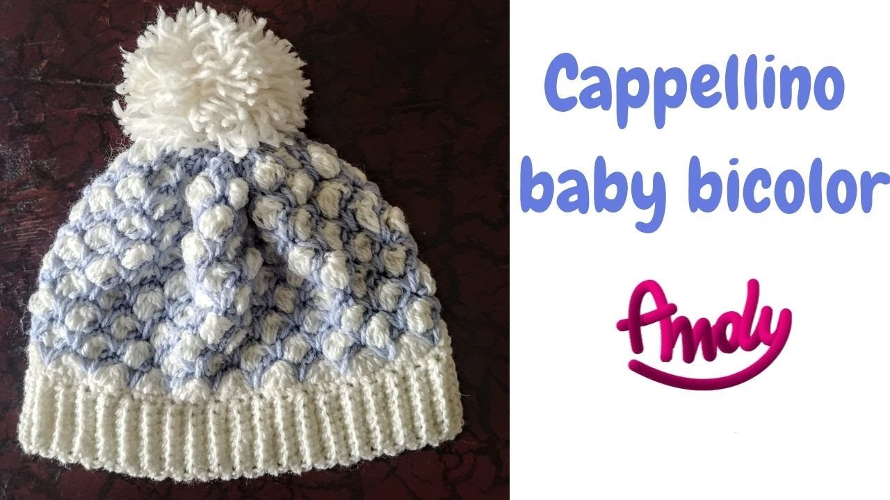 TUTORIAL Cappellino baby bicolor nido d'ape uncinetto semplice - YouTube
