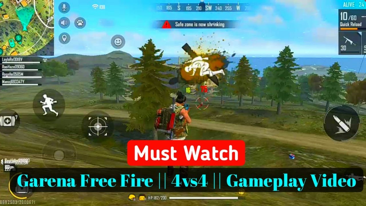 Garena free fire gameplay video||.4vs4 ! - YouTube