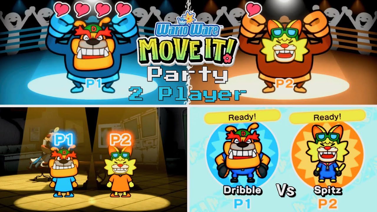 Warioware Move it! - Party Mode - Dribble Vs Spitz "Winner or Loser?" Two Player - Switch