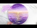 Purple ocean sunset  sea water  waves painting tutorial with acrylic