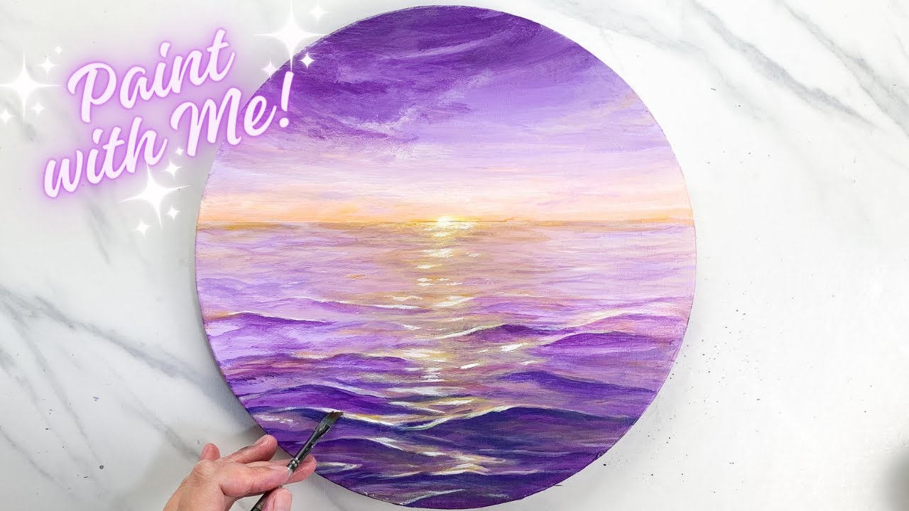 Purple Ocean Sunset / Sea Water & Waves Painting Tutorial with Acrylic ...