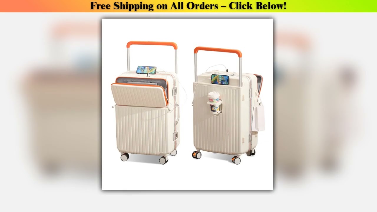 AIWEINY Luggage Aluminum Frame Hard Shell Trolley Case, TSA Lock, with Cup Holder and Phone