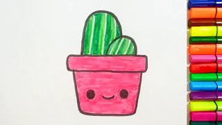 كيف ترسم صبار كيوت وسهل خطوة بخطوة / رسم سهل / تعليم الرسم للمبتدئين || Cute Cactus Drawing