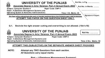 BA Part 2 Computer past Paper 2023|BSc Computer Studies part 2 past paper 2023||Punjab University