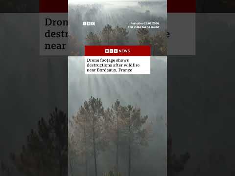 Drone footage shows destructions after wildfire near Bordeaux, <strong>France</strong>. #<strong>France</strong> #Wildfires #BBCNews