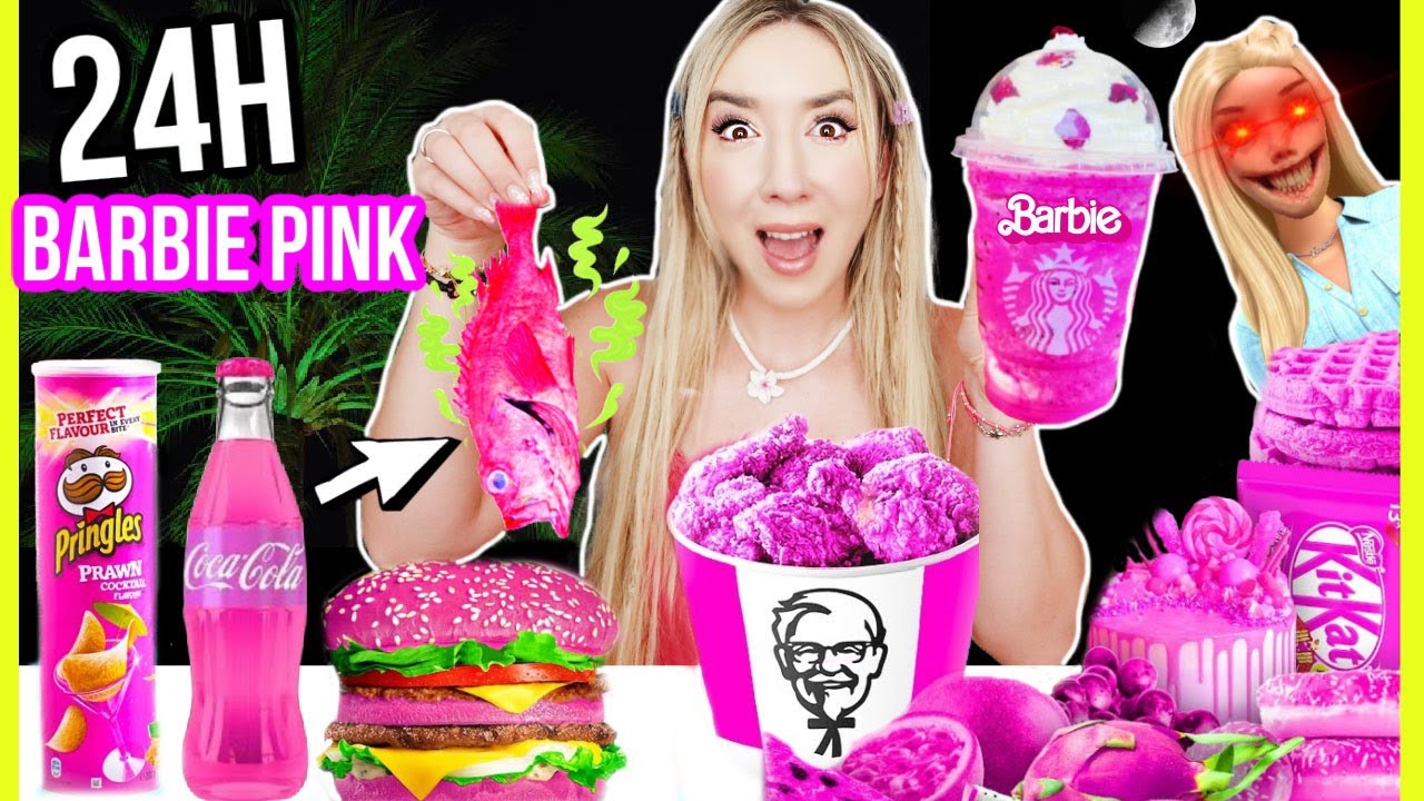 TAUSCHE niemals 24 STUNDEN dein LEBEN mit BARBIE aus KINO FILM (1 Tag nur rosa pinkes ESSEN)
