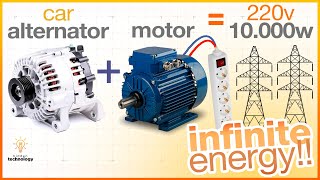 Get Free Energy with AC Motor and Car Alternator 