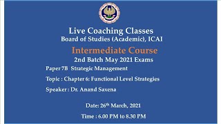 Intermediate Paper 7B: SM - Topic: Ch-6: Functional Level Strategies,Evening session Date:26-03-2021