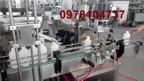 Máy chiết rót và đóng nắp chai tự động 4 vòi chiết, máy chiết rót dung dịch tẩy rửa, gel sát khuẩn