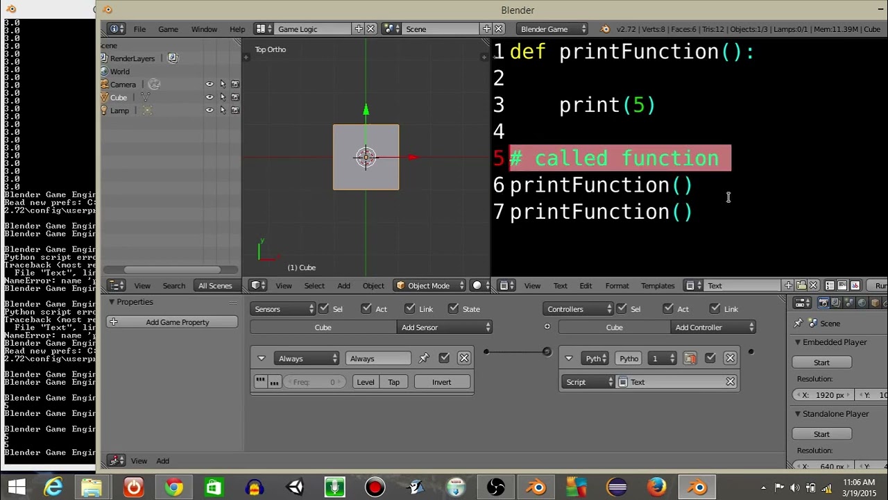 UPBGE – Beginner Tutorial For Python Functions Python