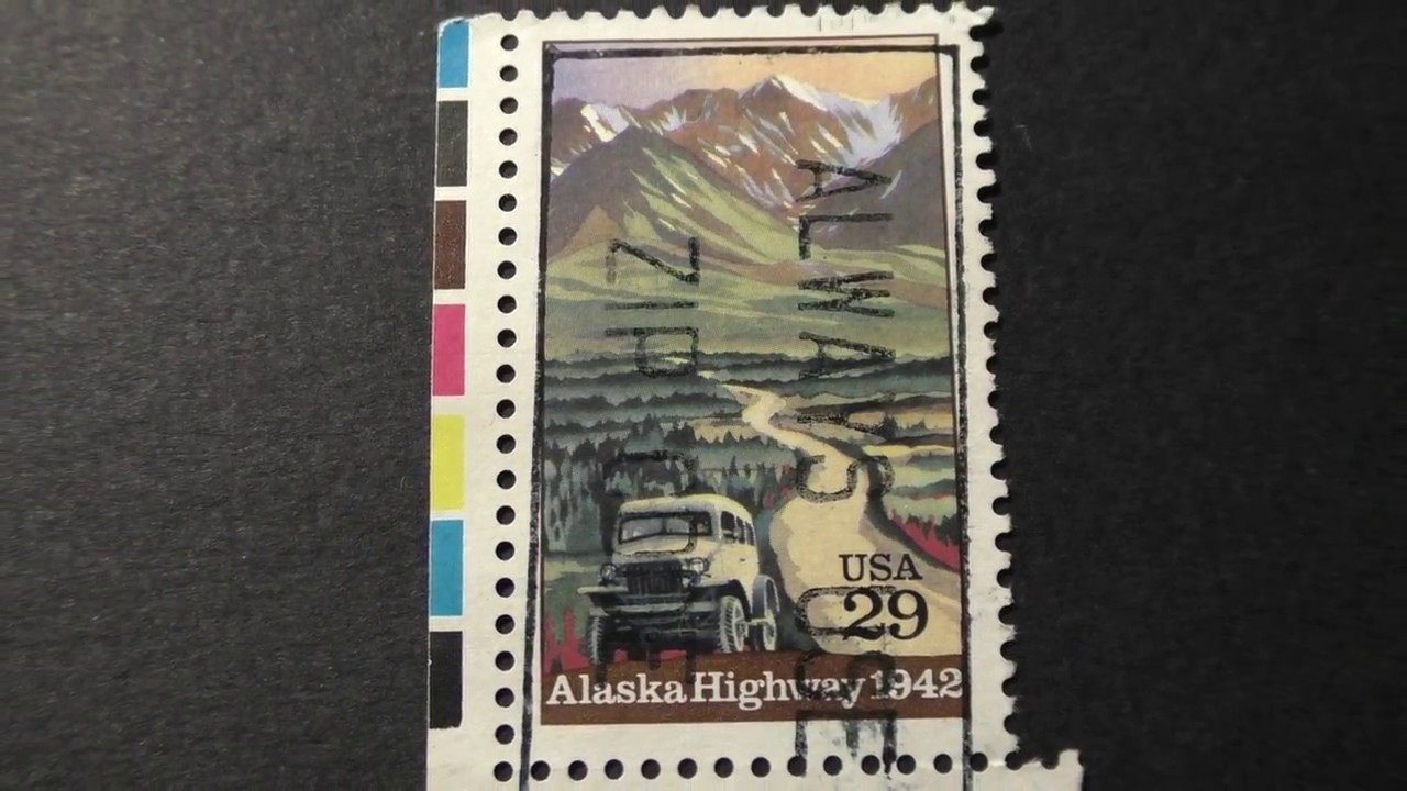 Postage stamp. USA. Alaska Highway. 1942. Price 29 cents