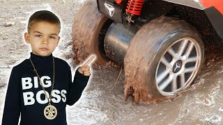 big boss power wheels car stuck in the mud funny stories