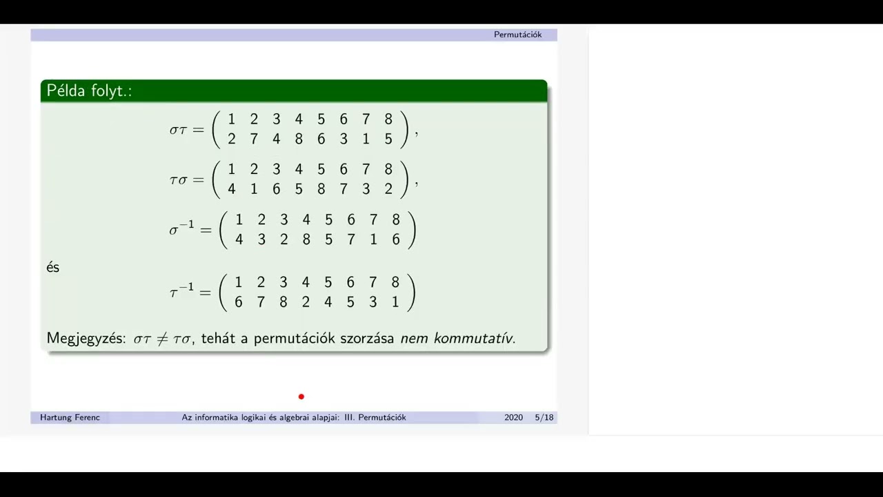 Az informatika logikai és algebrai alapjai  3 - Permutációk