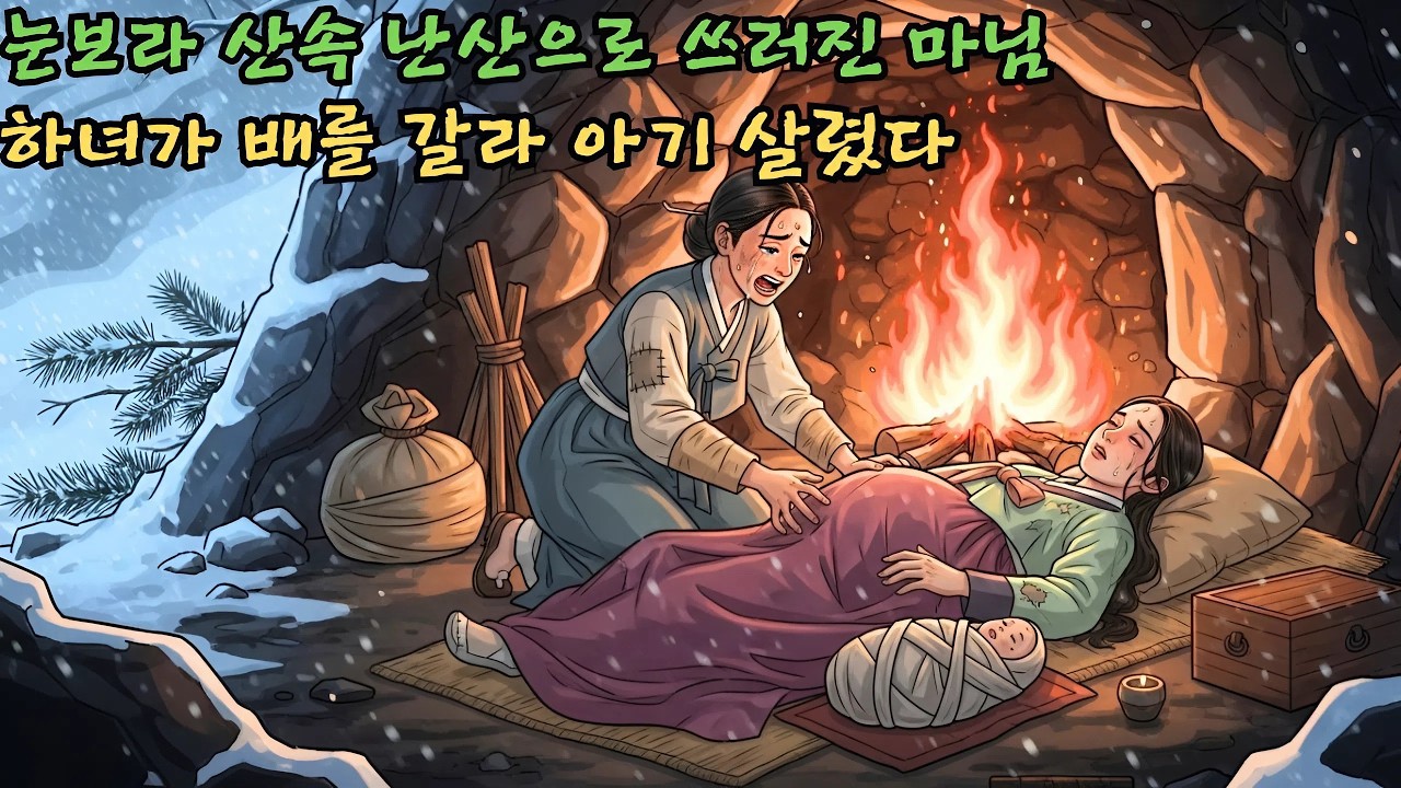 눈보라 치는 산속에서 난산으로 쓰러진 마님의 배를 갈라 아기를 꺼내 살려낸 하녀의 기막힌 충심 | 야담 민담 전설 옛날이야기