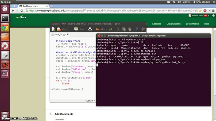 Applying Filtering Effects to a webcam feed - Erosion, Dilation + Edge Detection - openCV part 3b