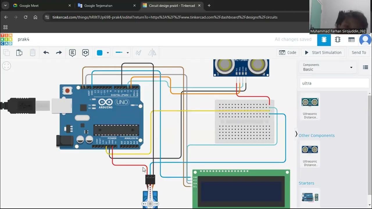 motor servo, sensor jarak, lcd, arduino tinkercad - YouTube