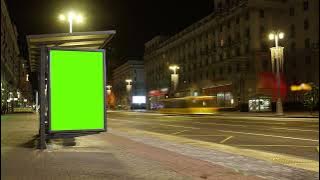 Chroma key green screen at a bus stop