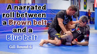 A Narrated roll between a Brown belt and a Blue belt